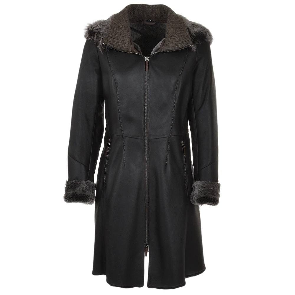 3/4 Hooded Toscana Sheepskin Coat Brown : Malaska
