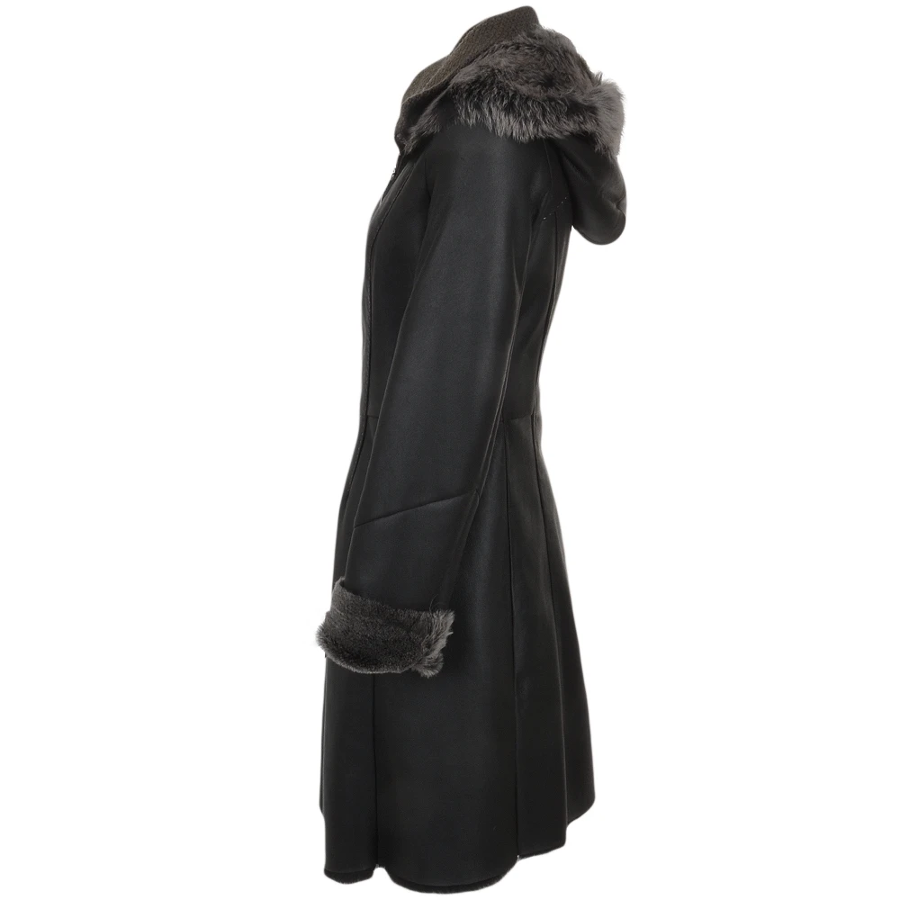 3/4 Hooded Toscana Sheepskin Coat Brown : Malaska - Image 2