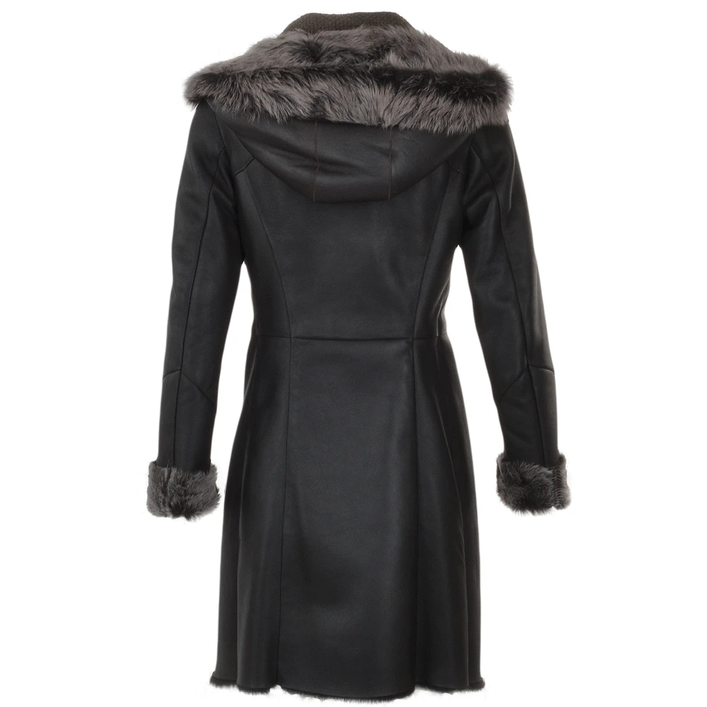 3/4 Hooded Toscana Sheepskin Coat Brown : Malaska - Image 3