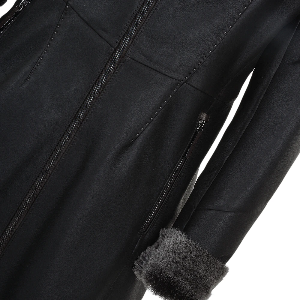 3/4 Hooded Toscana Sheepskin Coat Brown : Malaska - Image 4