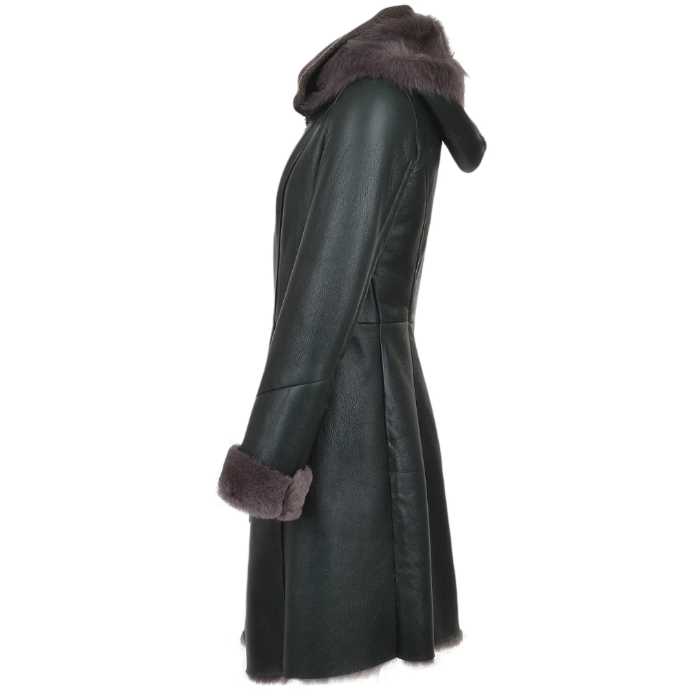 3/4 Hooded Toscana Sheepskin Coat Green : Malaska - Image 2