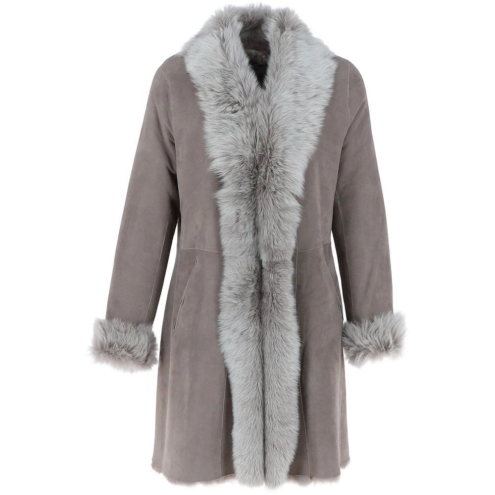 3/4 Length Toscana Suede Leather Coat Topo : 5055