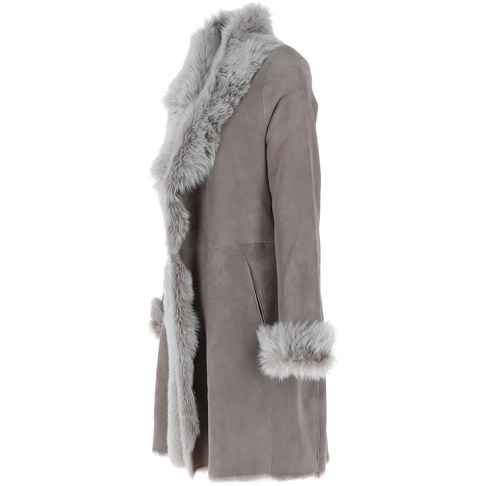 3/4 Length Toscana Suede Leather Coat Topo : 5055 - Image 2