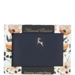 6 Card RFID Protected Zip Around Leather Purse Navy: S-5