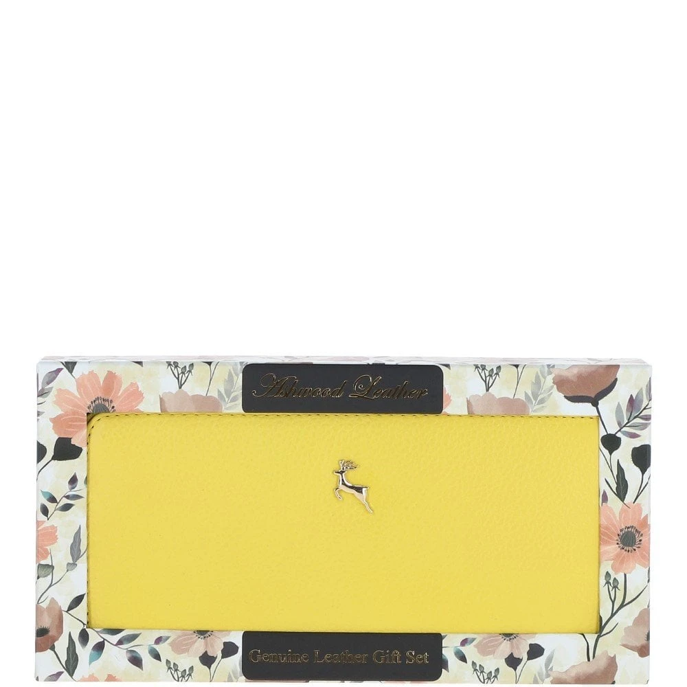 8 Card Zip Around RFID Protected Large Leather Purse Aurora Yellow: J-51