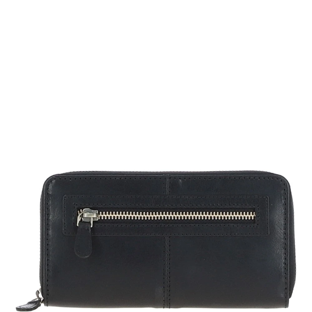 8 Card Zip Around RFID Protected Large Leather Purse Black: T-90