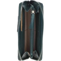 8 Card Zip Around RFID Protected Large Leather Purse Green: Z-70