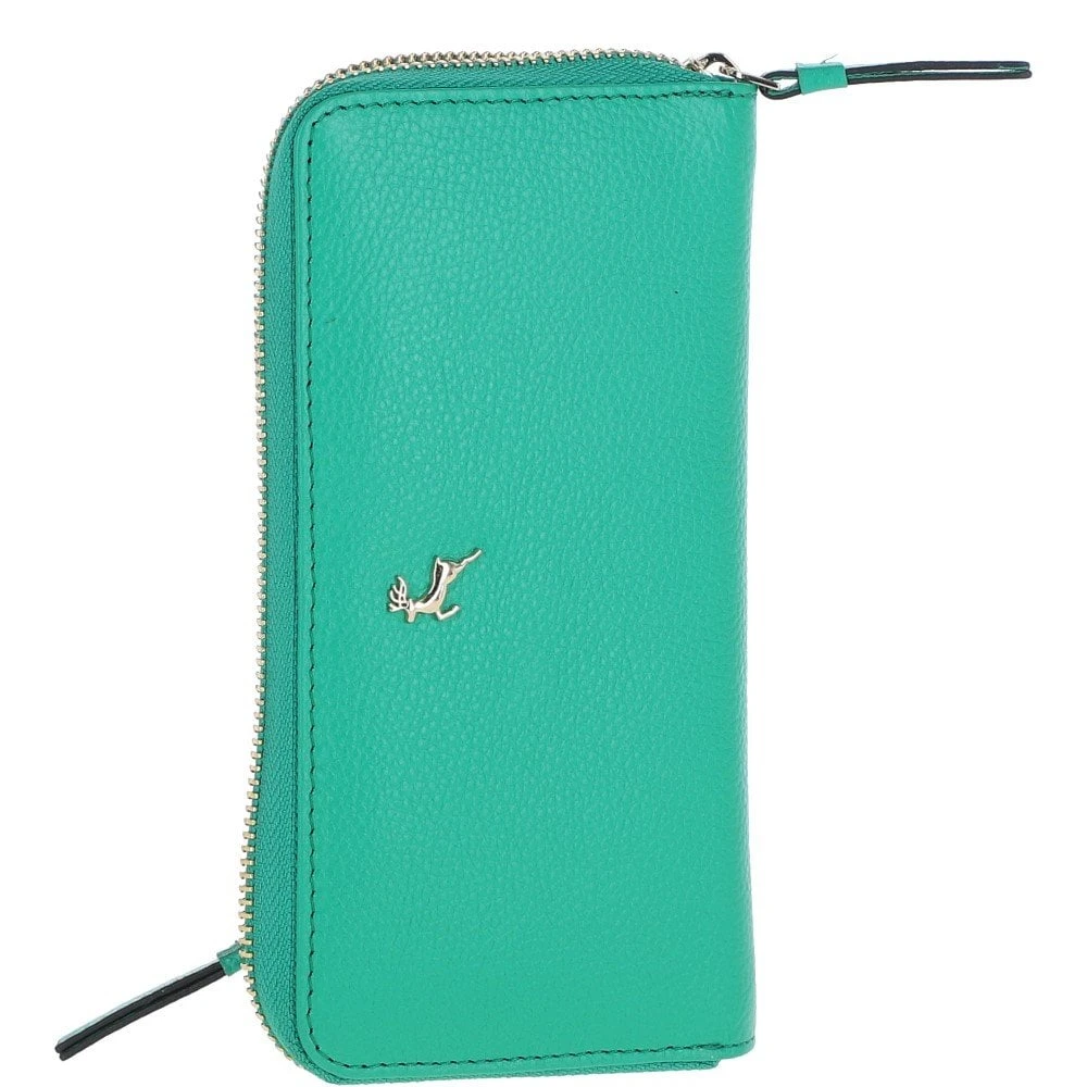 8 Card Zip Around RFID Protected Large Leather Purse Gumdrop Green: J-51 - Image 4