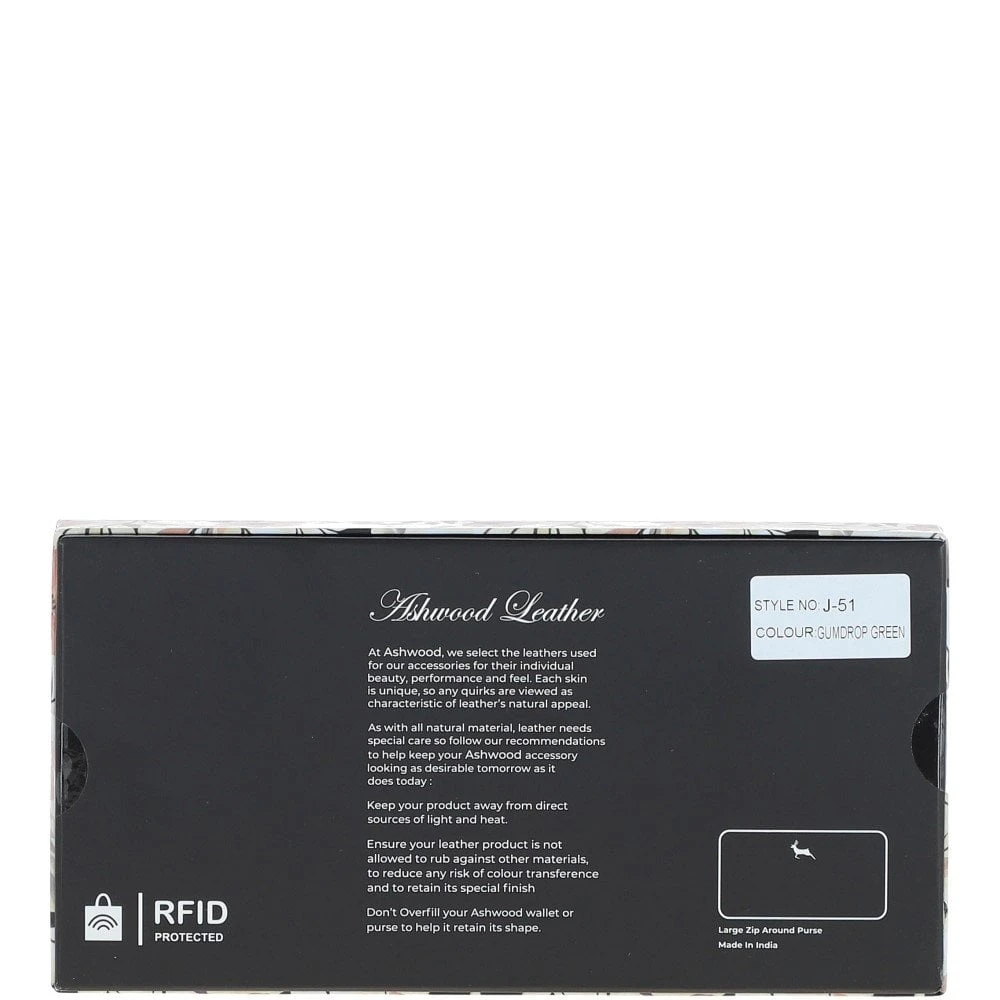 8 Card Zip Around RFID Protected Large Leather Purse Gumdrop Green: J-51 - Image 5