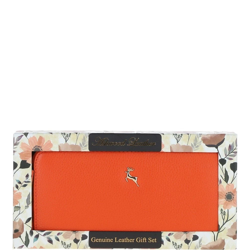 8 Card Zip Around RFID Protected Large Leather Purse Mandarin: J-51