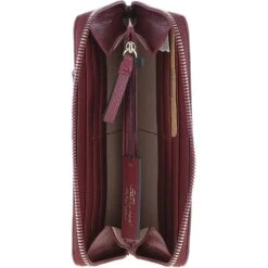 8 Card Zip Around RFID Protected Large Leather Purse Wine: Z-70