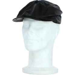 8 Panel Leather Flat Cap Black : Kimber
