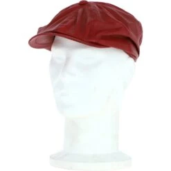 8 Panel Leather Flat Cap Pale Red : Kimber