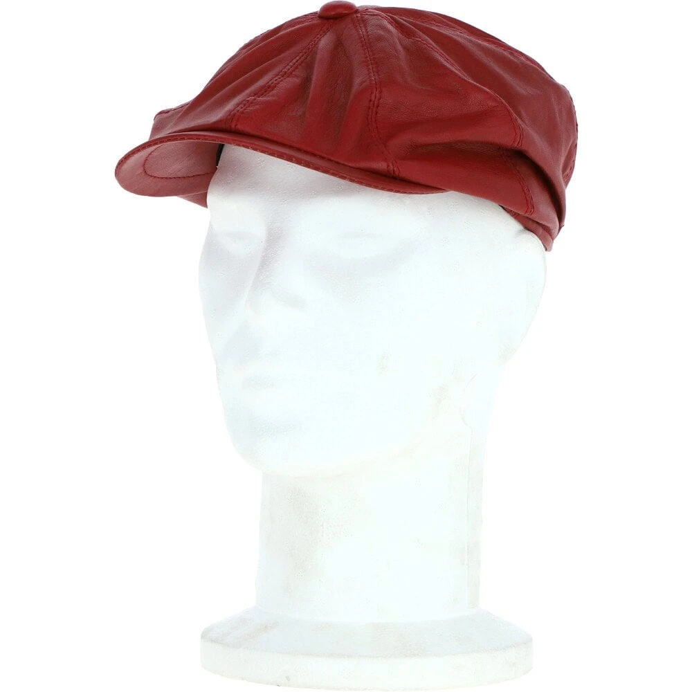 8 Panel Leather Flat Cap Pale Red : Kimber