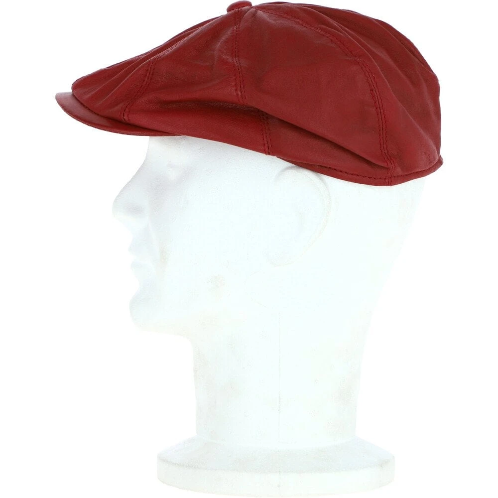 8 Panel Leather Flat Cap Pale Red : Kimber - Image 2