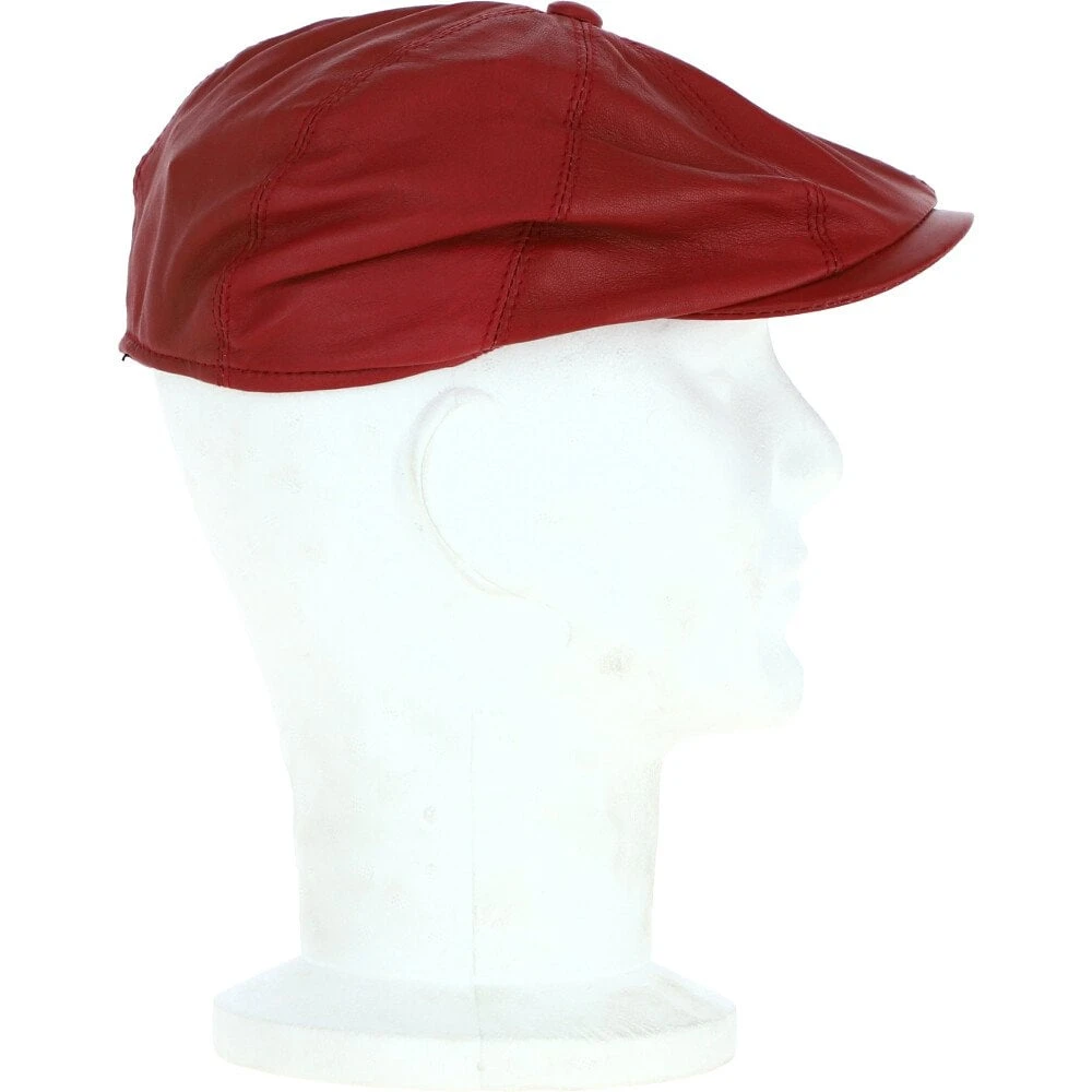 8 Panel Leather Flat Cap Pale Red : Kimber - Image 4