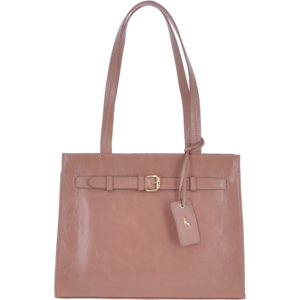 Anatole Zip Top Leather Handbag Lychee – 62687