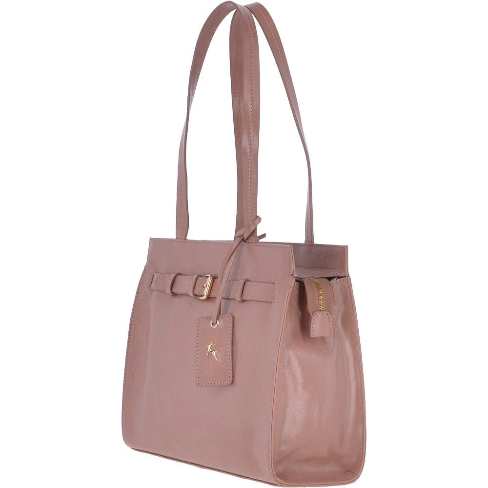 Anatole Zip Top Leather Handbag Lychee – 62687 - Image 2