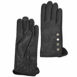 Button Detail Leather Gloves Black : 109