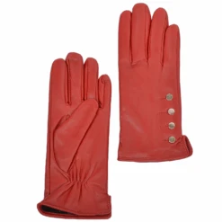 Button Detail Leather Gloves Red : 109