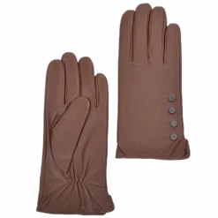 Button Detail Leather Gloves Tan : 109
