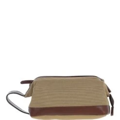 Canvas Leather Wash Bag Brandy/beige: LOU