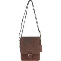Compact Leather Flap Over Bag Brown: Q-42