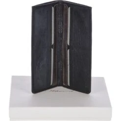 Cow Waxy Large Leather Classic 8 Card Bill-Fold Wallet Black : 1558