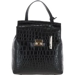 Crocodile Print Leather Backpack Black: C-51