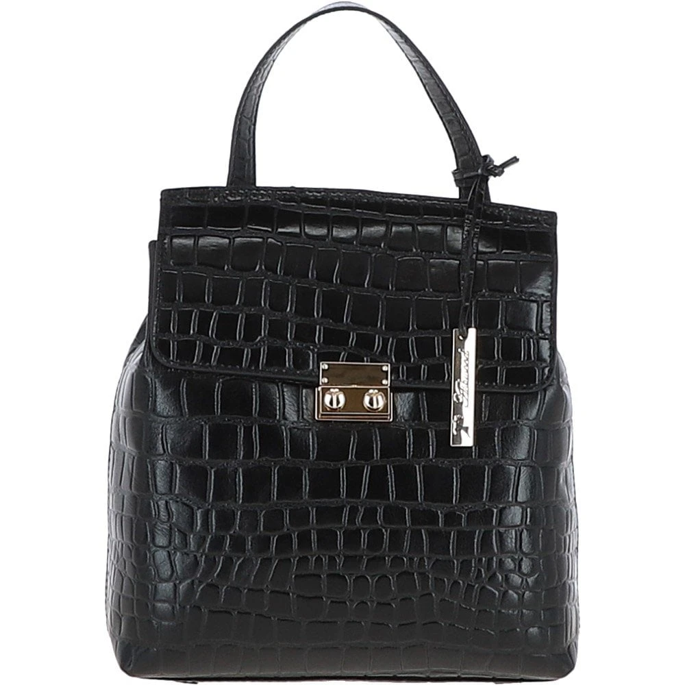 Crocodile Print Leather Backpack Black: C-51