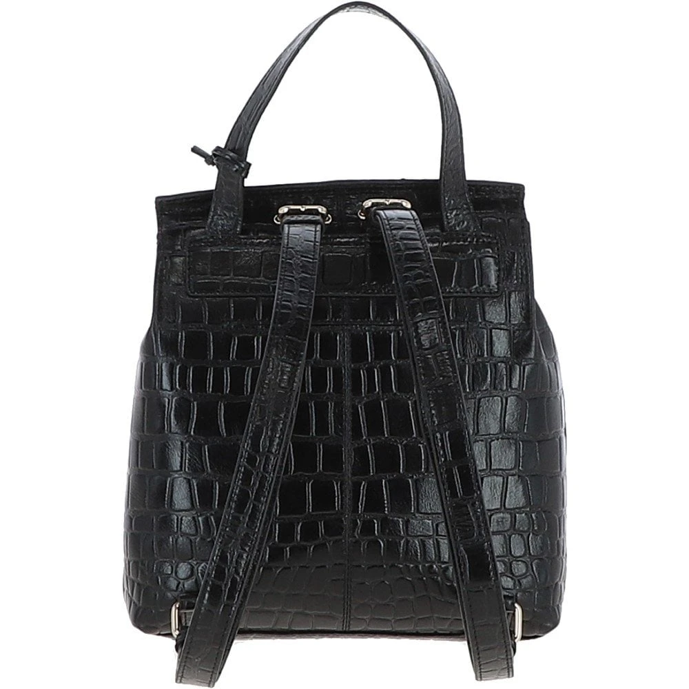 Crocodile Print Leather Backpack Black: C-51 - Image 4