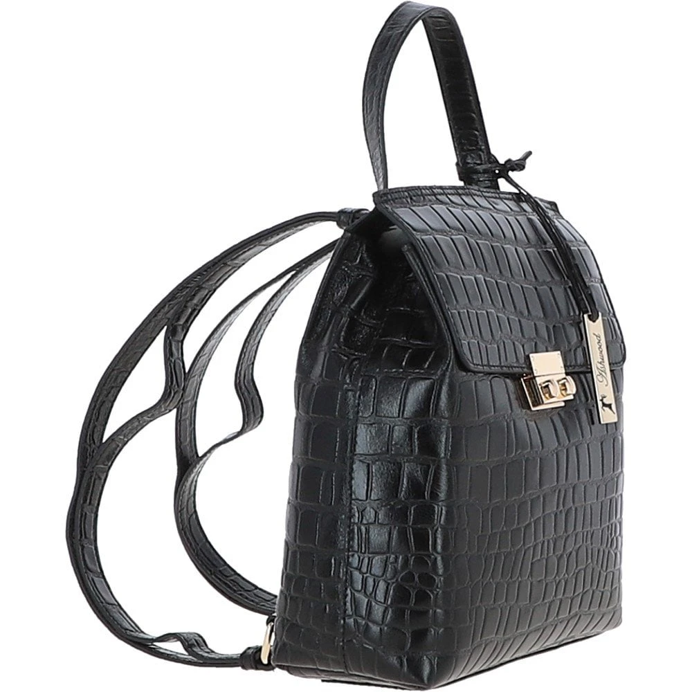 Crocodile Print Leather Backpack Black: C-51 - Image 5