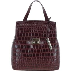 Crocodile Print Leather Backpack Bordeaux: C-51