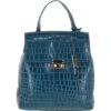 Crocodile Print Leather Backpack Teal: C-51