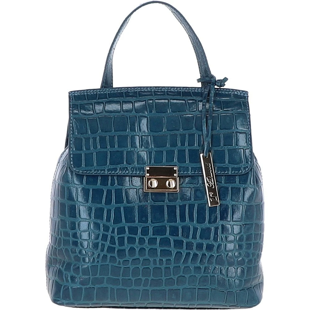 Crocodile Print Leather Backpack Teal: C-51