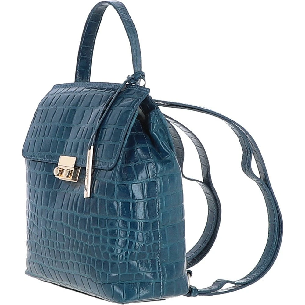 Crocodile Print Leather Backpack Teal: C-51 - Image 3