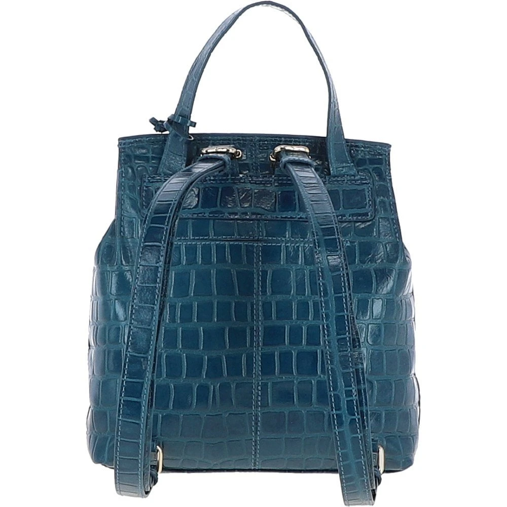 Crocodile Print Leather Backpack Teal: C-51 - Image 4