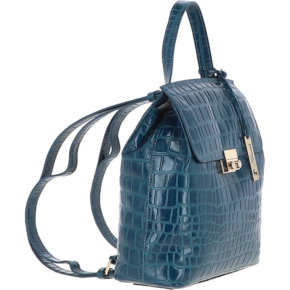 Crocodile Print Leather Backpack Teal: C-51 - Image 5