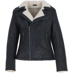 Faux Fur Biker Style Jacket Black: Jan