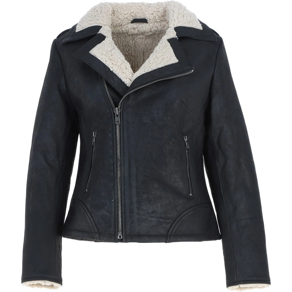 Faux Fur Biker Style Jacket Black: Jan