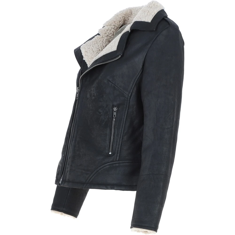Faux Fur Biker Style Jacket Black: Jan - Image 2