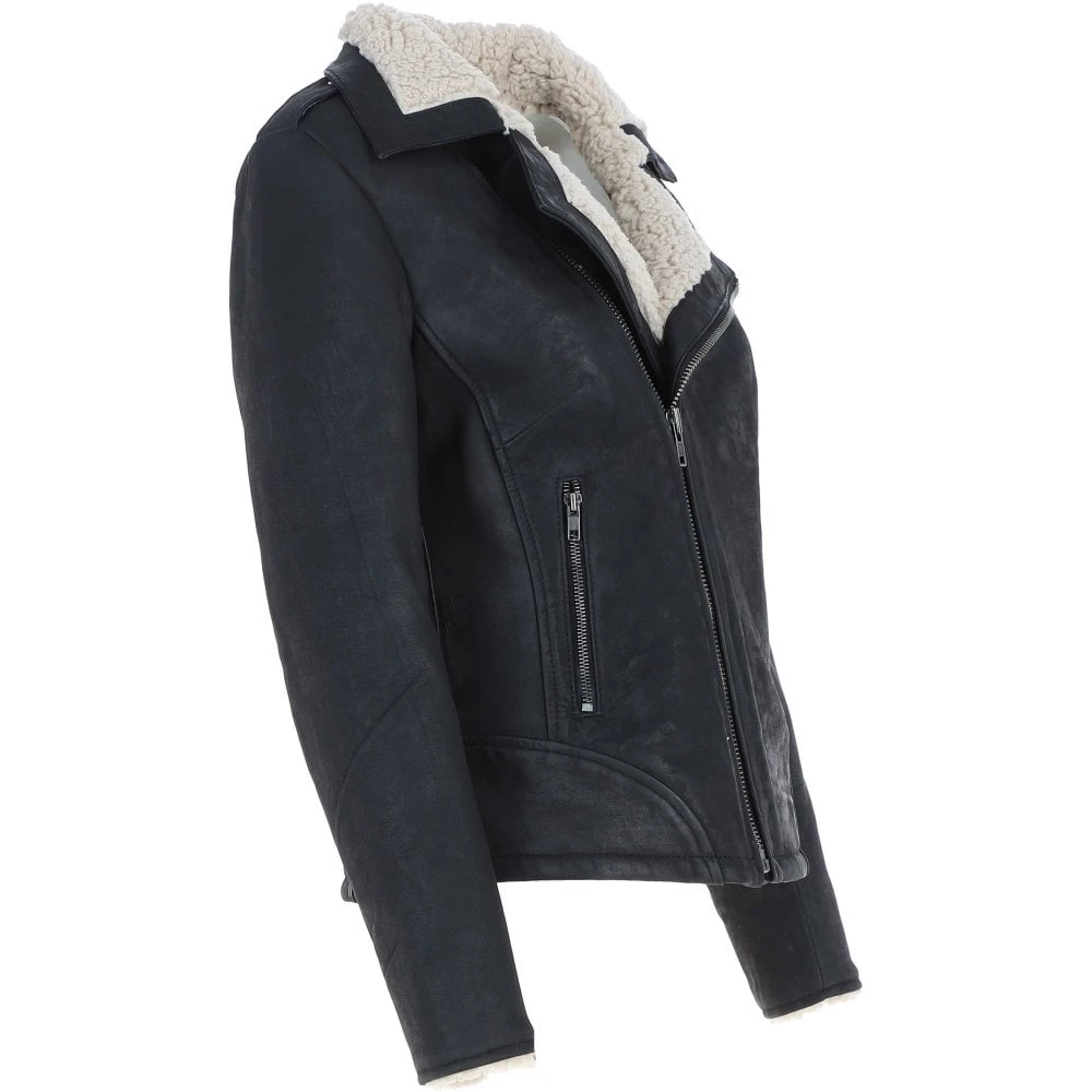 Faux Fur Biker Style Jacket Black: Jan - Image 4