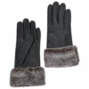 Faux Fur Tipped Leather Gloves Black : 103-A
