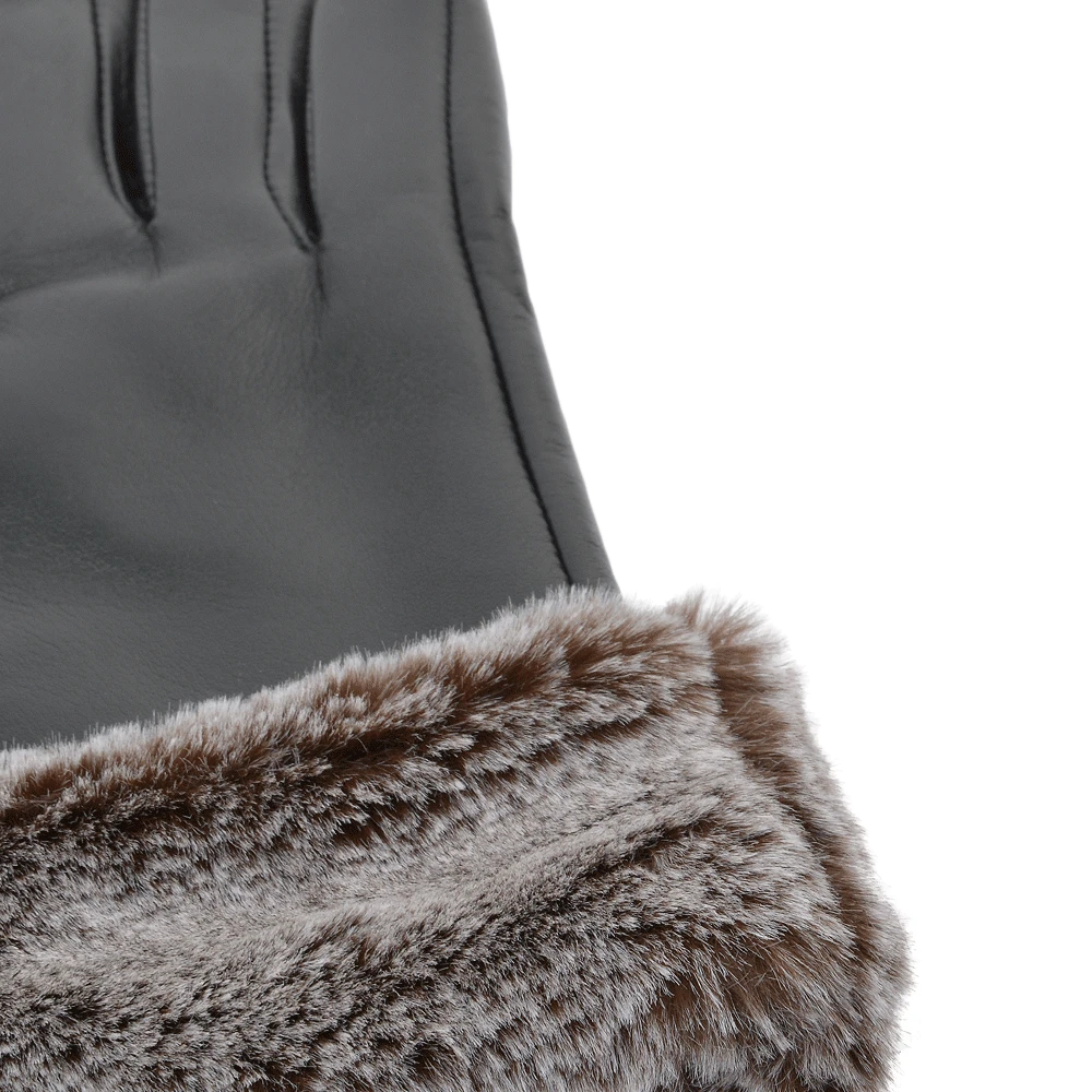 Faux Fur Tipped Leather Gloves Black : 103-A - Image 2