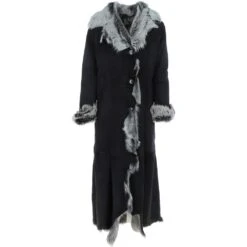 Full Length Toscana Suede Leather Coat Black: Squisita