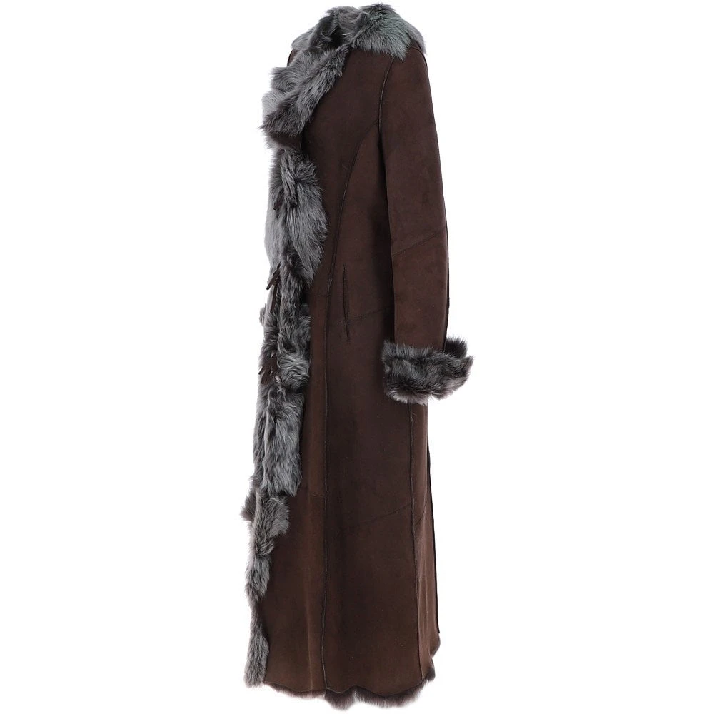 Full Length Toscana Suede Leather Coat Brown: Squisita - Image 2
