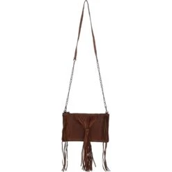 Handcrafted Leather Crossbody Bag With Fringe Detail Rust: Ela 1303