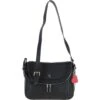 Ladies Large Flap Over Leather Shoulder Bag Black: J-16
