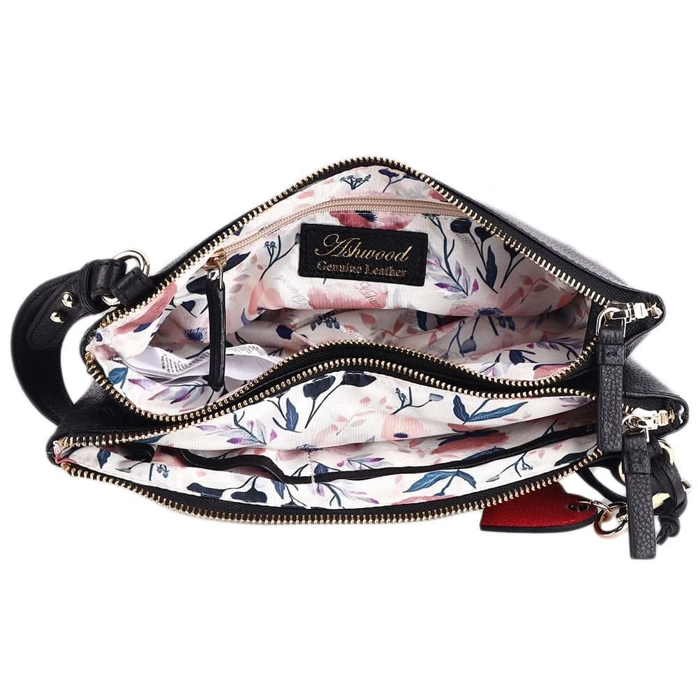 Ladies Two Sections Leather Shoulder Bag Black: J-18 - Image 5