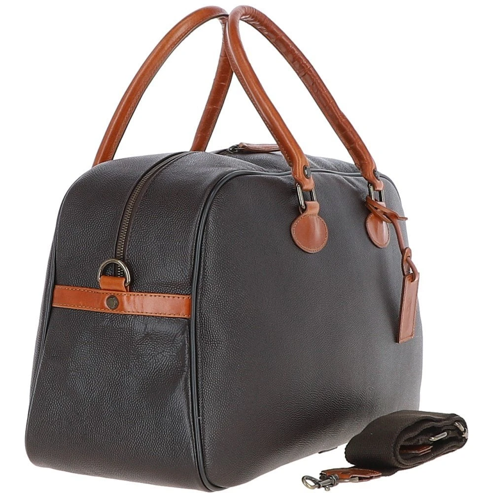 Large Football Print Leather Holdall Brown/tan: Baron - Image 4